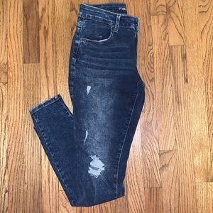 Maurices Ripped and Design Patch Skinny Jeans (Size: Small Long)